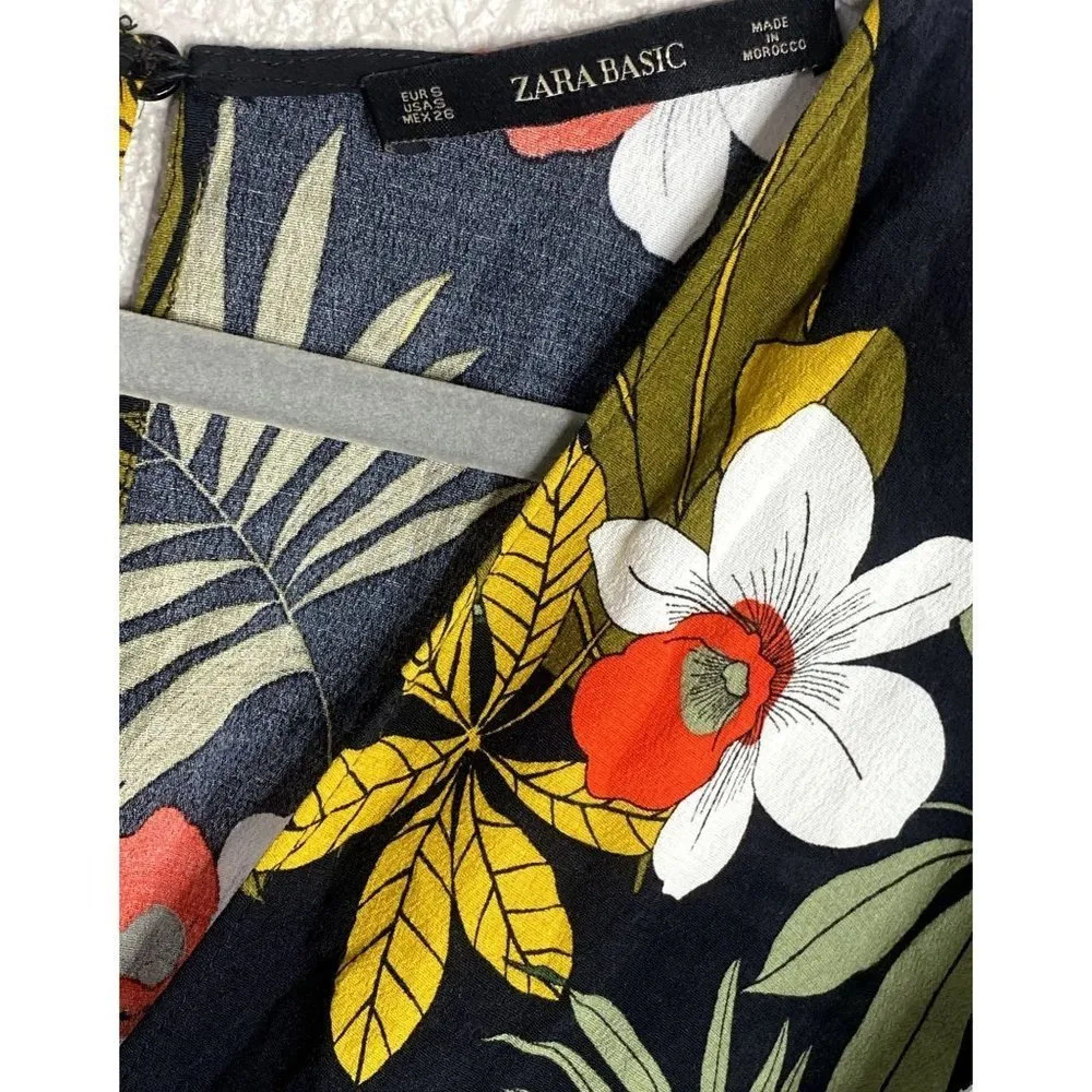 ZARA Floral Sleeveless Jumpsuit Back Button Key Hole Pockets Back Zip S Black - Image 9