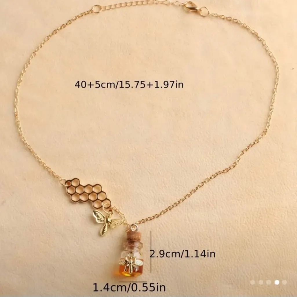 Honeycomb Charm Necklace with Bee Pendant - Image 4