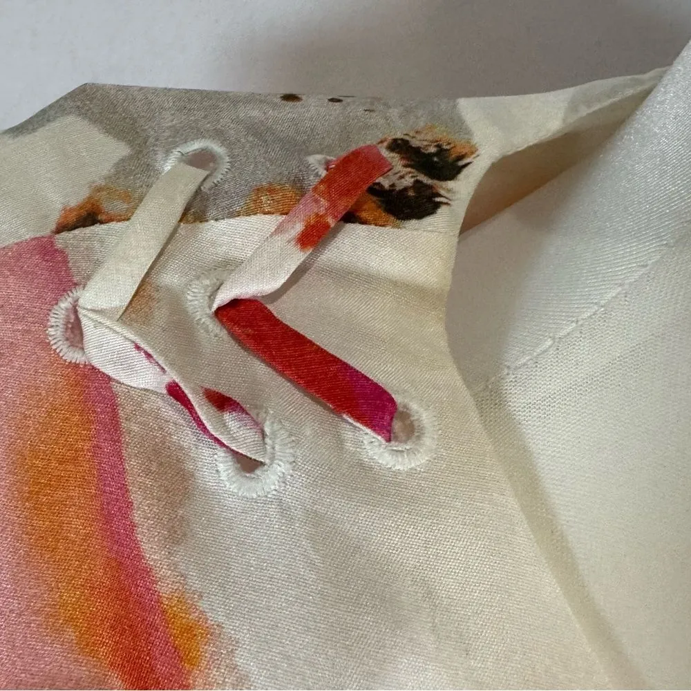 100% silk lace up abstract print dress size 6 - Image 5