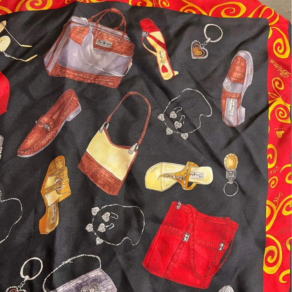 Brighton 100% silk Vintage Black and Red Scarf with Handbag and Shoe Design NWOT - Image 4