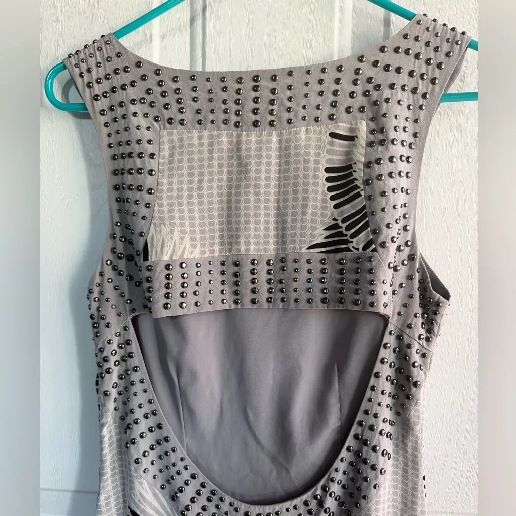 BEBE 100% Silk Embellished Cutout Back Bodycon, Women’s Dress Gray =SIZE XS= - Image 9