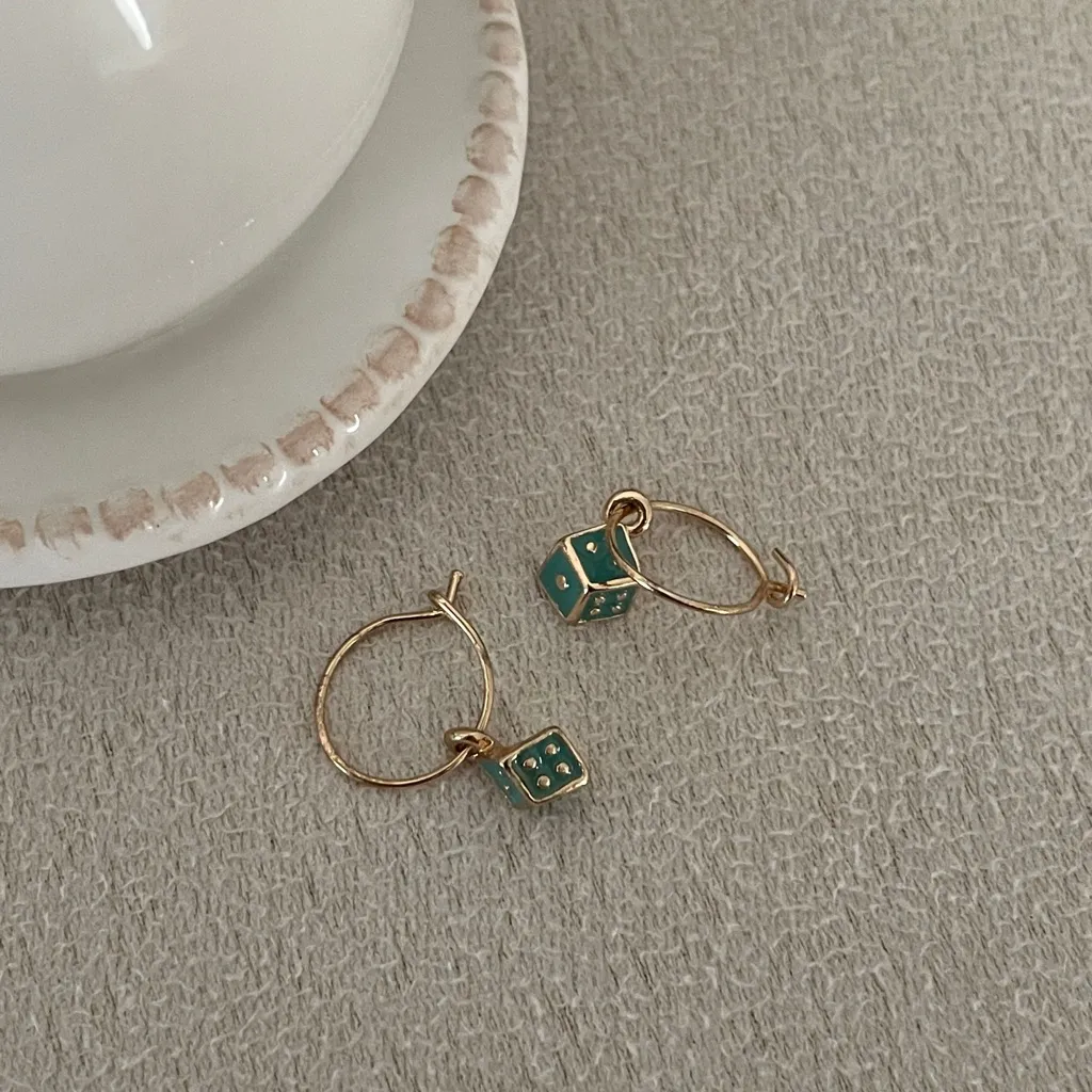 Dice dangle earrings Blue - Image 2