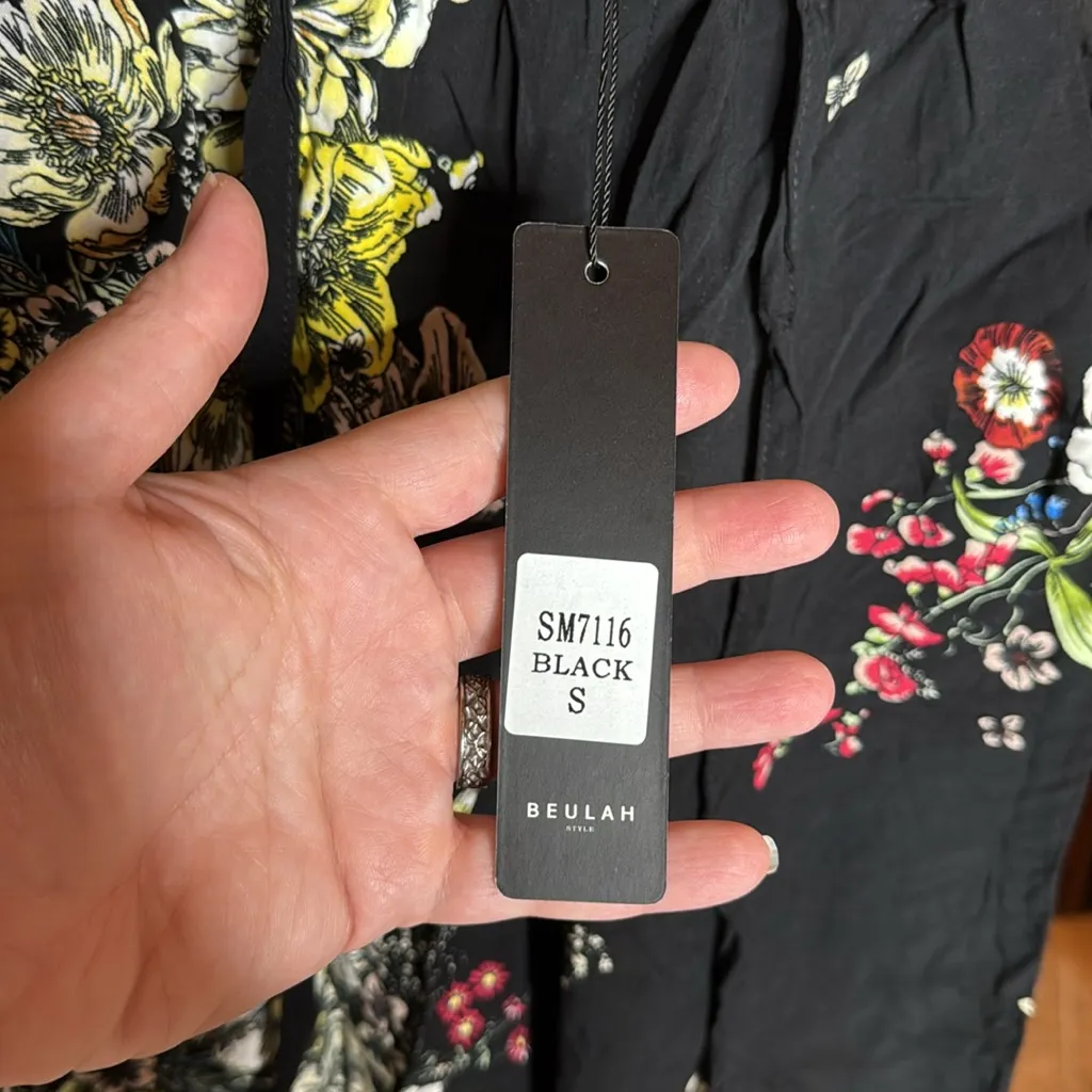 NWT Beulah Style Balan Black Floral Wide Leg Pants Size Small - Image 4