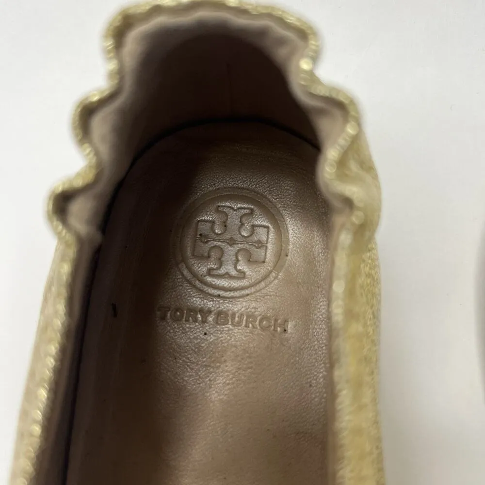 Tory Burch Shoe Spark Gold Smooth Metallic Logo Minnie Travel Ballet Flats 9.5 - Image 7