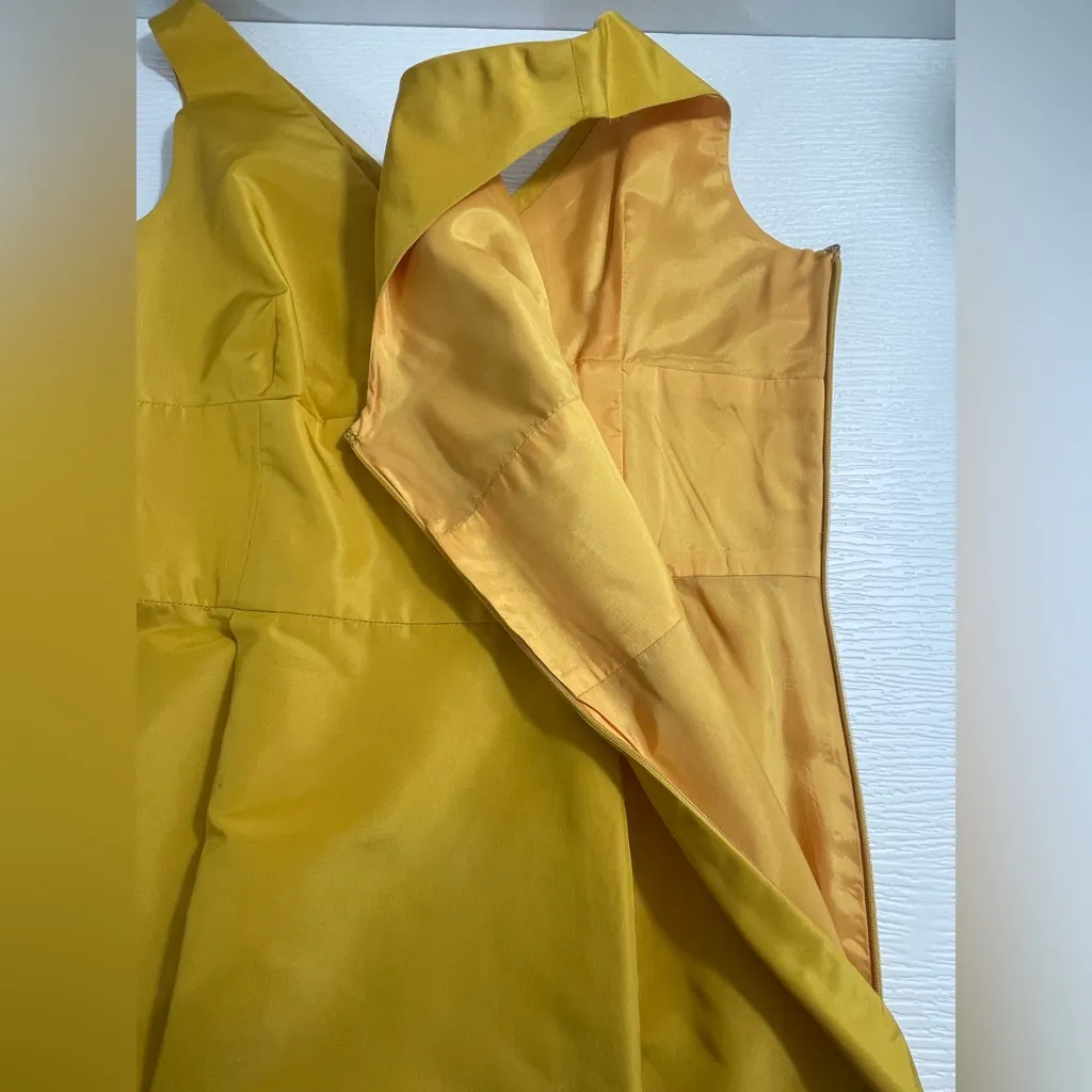 CARLISLE Sleeveless Yellow and Black Floral Silk Knee Length Dress Size‎ 10 - Image 9