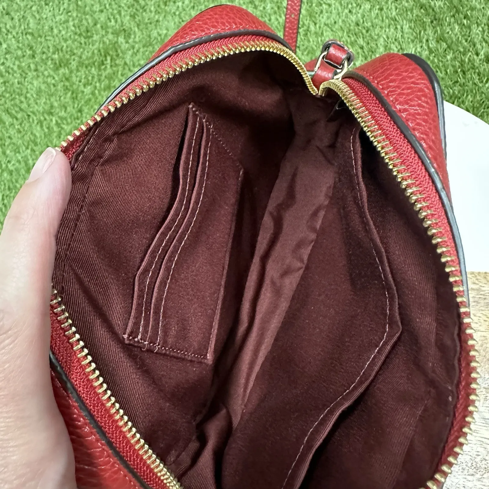 Coach Pebble Leather Shoulder‎ Bag Auth Red Medium Women - Image 10