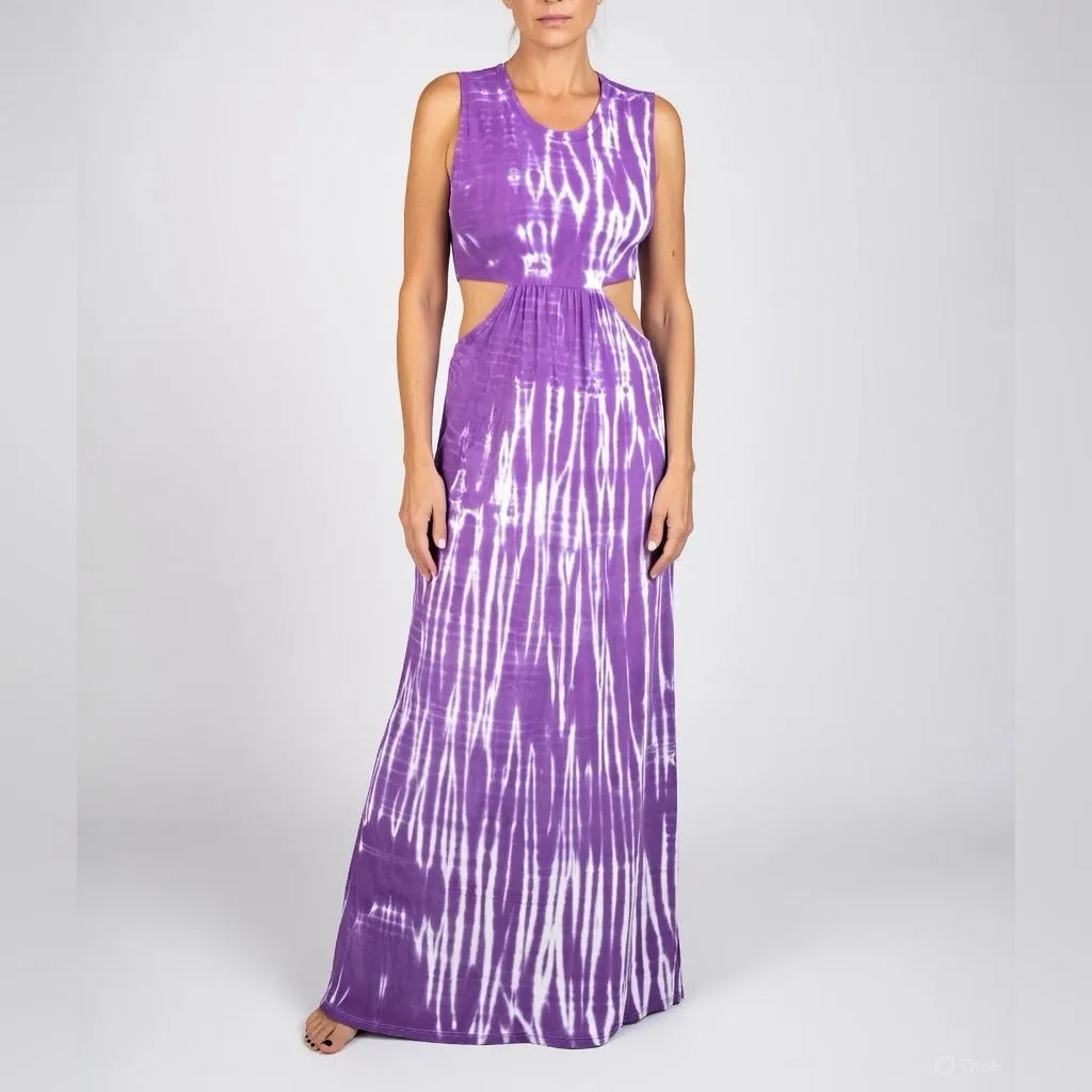 Purple Tie Dye Maxi Dress Side Cut-Outs - Boho Sleeveless BAKED x by SFS Size L - Image 6