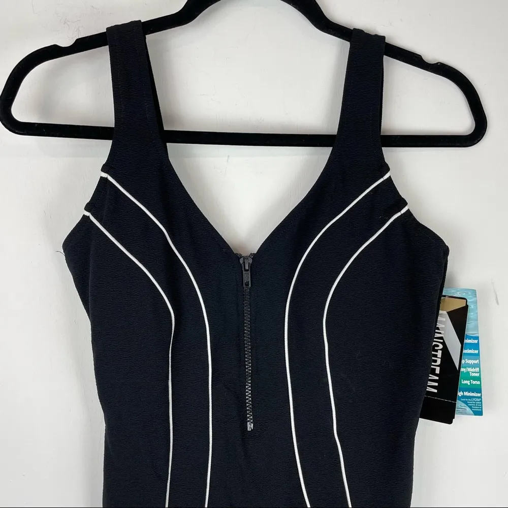 NWT Vtg Mainstream One Piece Swimsuit Sz 18 Black Scoop Back Shaping Zip Front - Image 3