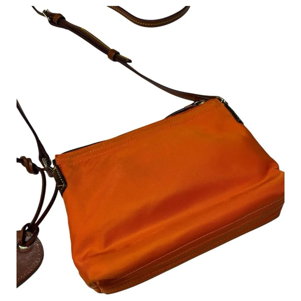 Dooney Bourke Purse Crossbody Orange Brown Embroidered Logo Boho Classic Preppy - Image 11