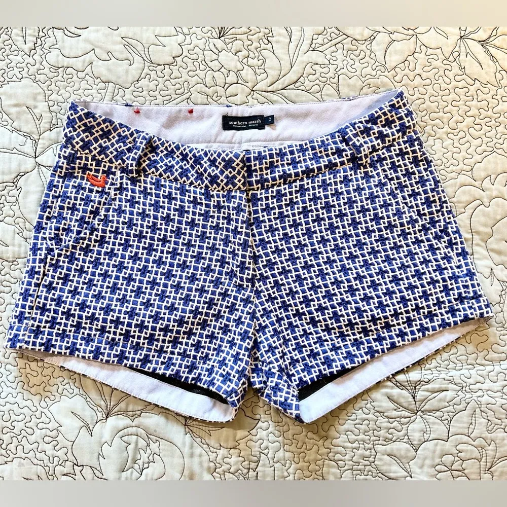 SOUTHERN MARSH  Brighton Marrakesh Blue/White Print Stretch Knit Shorts Sz 2💛 - Image 9