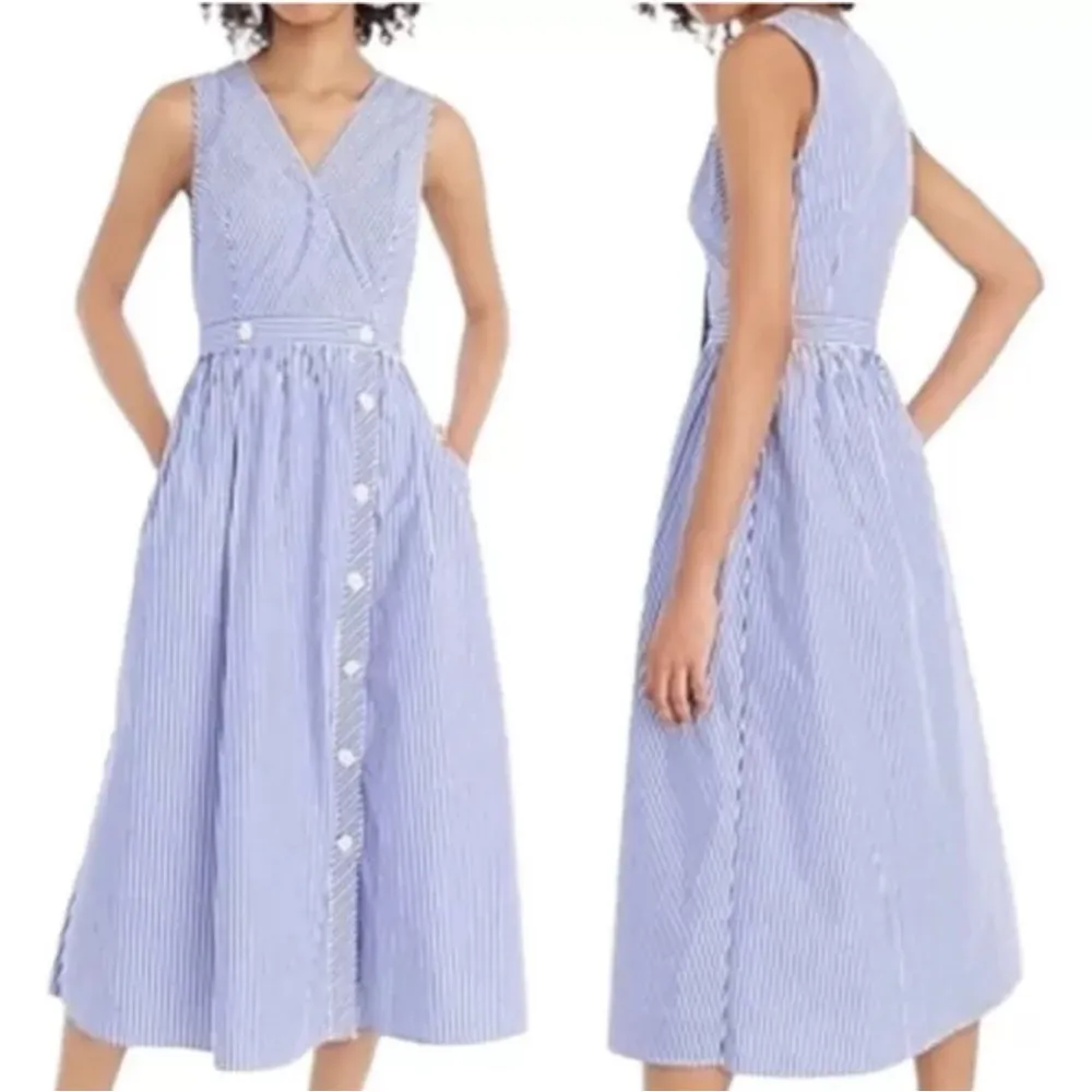 J. Crew Rosina Cotton Coastal Poplin Dress w/ Pockets Midi Length Size 8 - Image 7