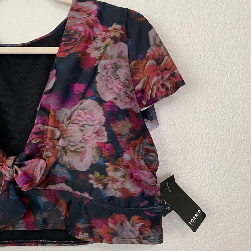 NWT Torrid Floral Wire Free Front Tie Short Sleeves Bikini Top - Image 5