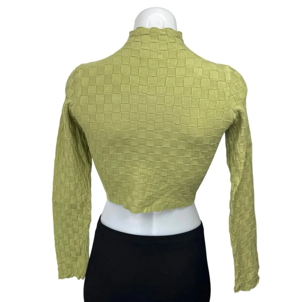 L.A. Heart Green Checker Stitch Mock Neck Long Sleeve Cropped Sweater Top Size S - Image 3