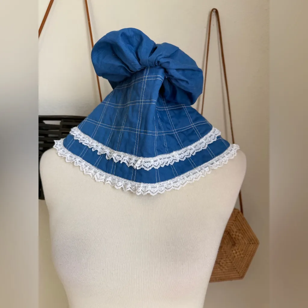 Handmade Blue Stripe Prairie Sun Bonnet - Image 3