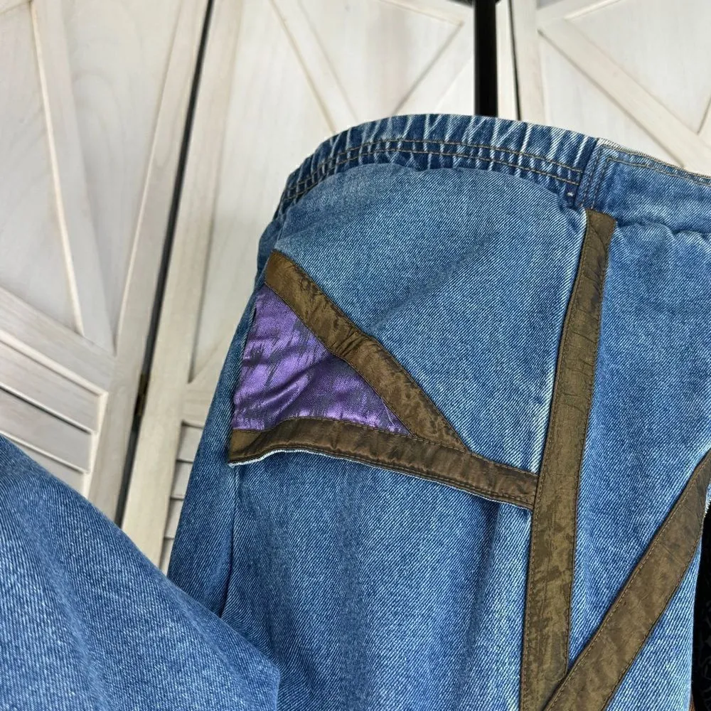 Current Seen Vintage 80s Patchwork Denim Coat Blue Medium Full Zip - Image 7