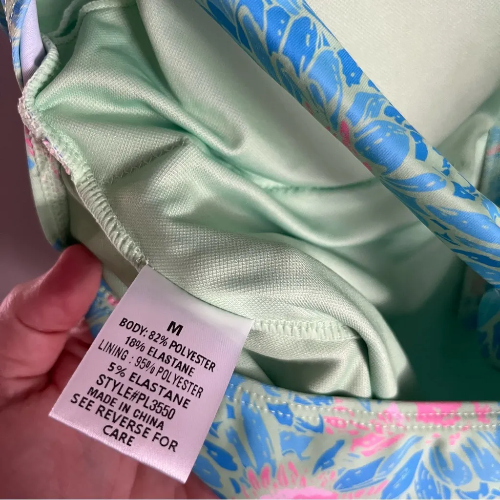 Pink Lily Floral Zip-Front One Piece Swimsuit Blue Pink Green Size Medium - Image 7