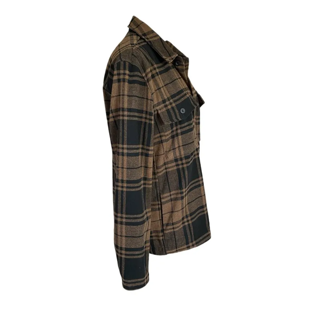 women's size small brown and black collared long sleeve flannel shirt jacket - Image 4