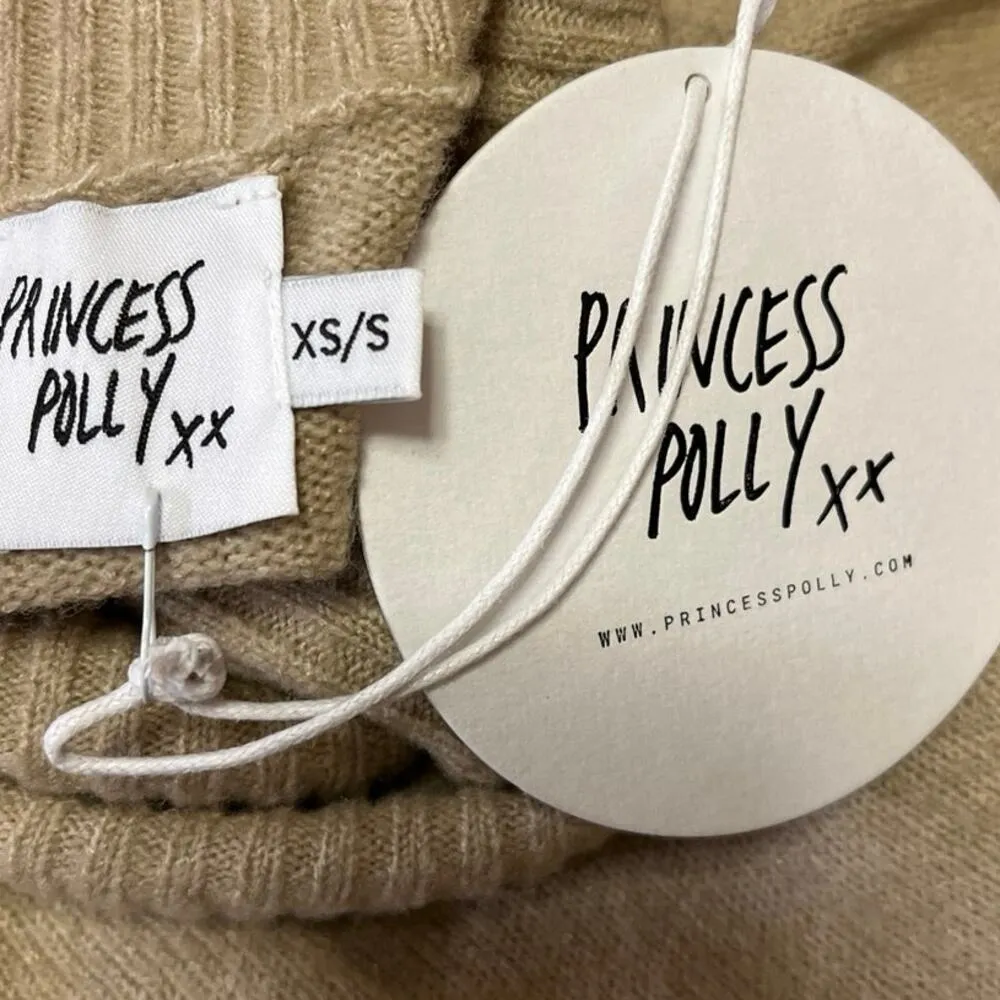 New Princess Polly Beige Ribbed Turtle Neck Long Sleeve Mini Sweater Dress XS/S - Image 3