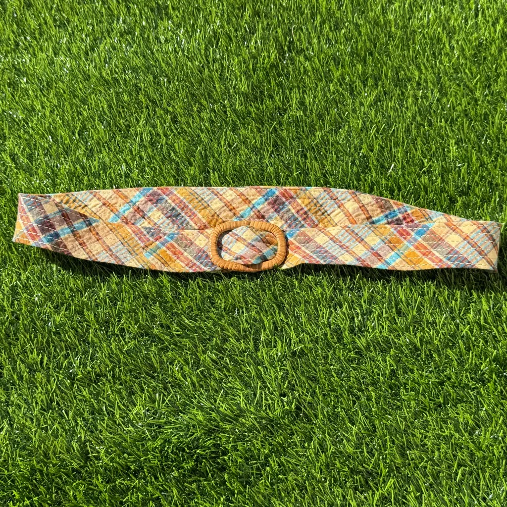 J Crew Vintage Bohemian Plaid Fabric Belt with Woven Buckle S-M - Image 2