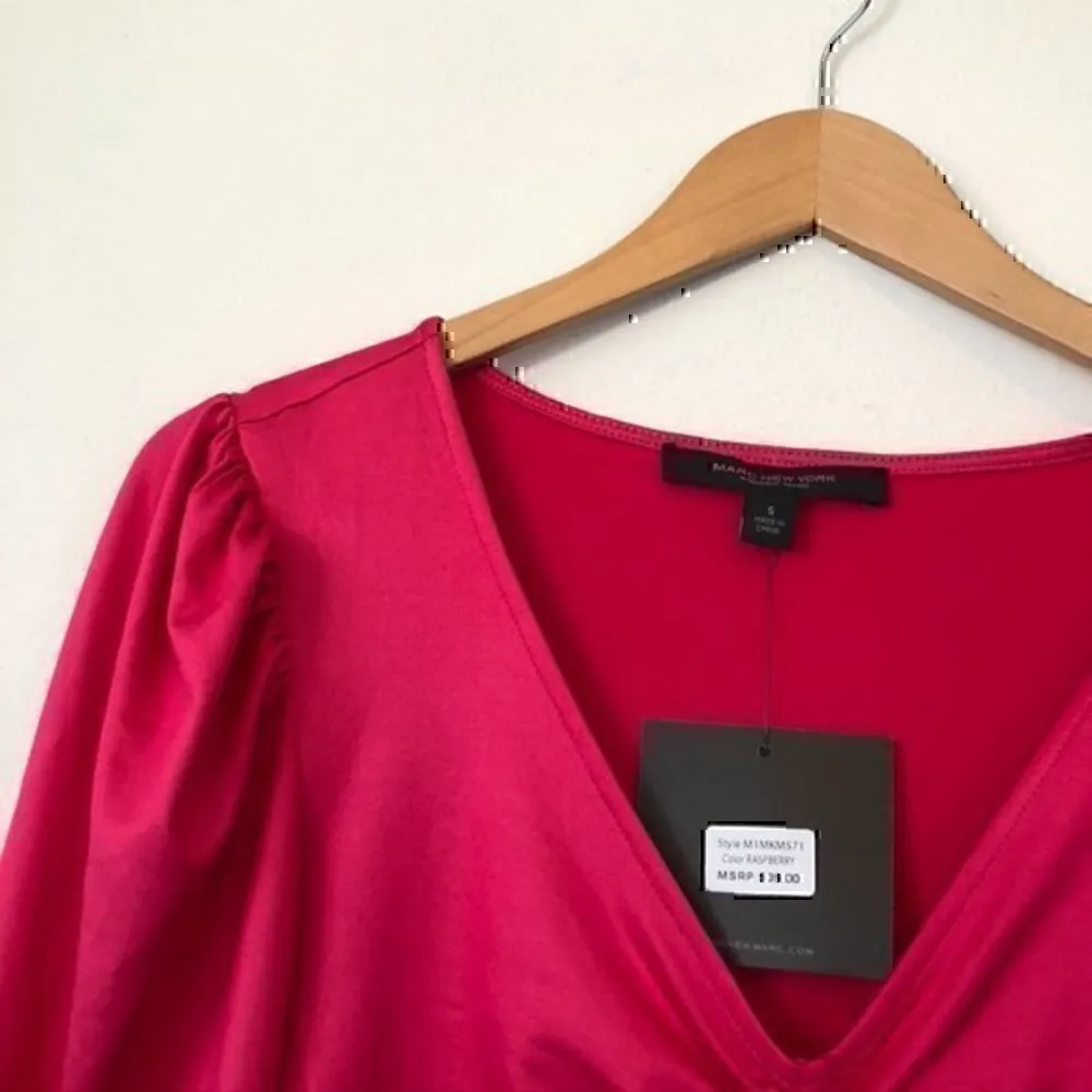 NEW NWT MARC NEW YORK Hot Pink Long Sleeve Ruched Gathered Y2K 00s Blouse Small - Image 3
