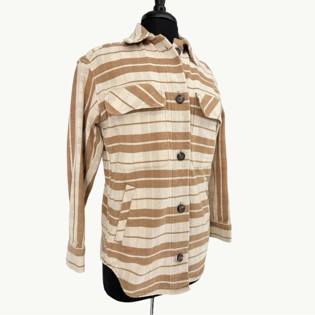 Everlane Oversized Plaid Button Front Cotton Shirt Jacket | Sz Small | Camel Tan - Image 8