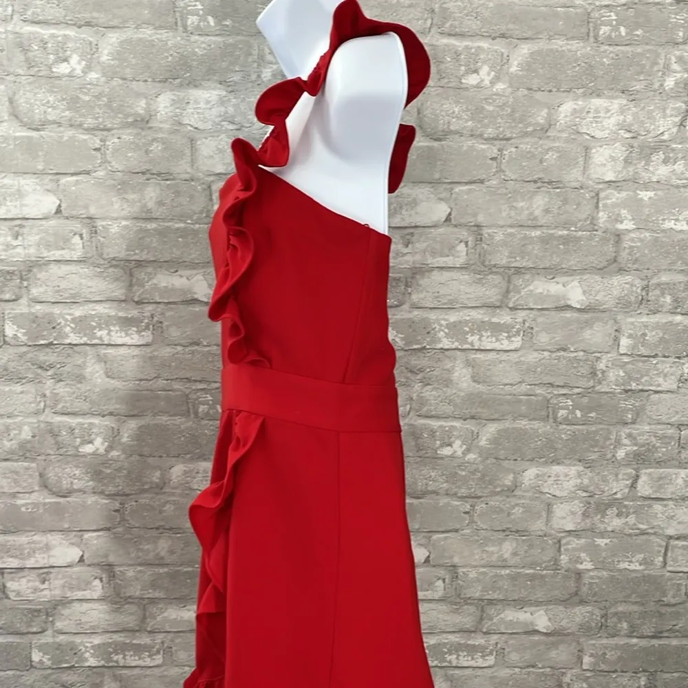 Likely Red Vivianna Asymmetrical Ruffle Single Strap Romper - Image 4