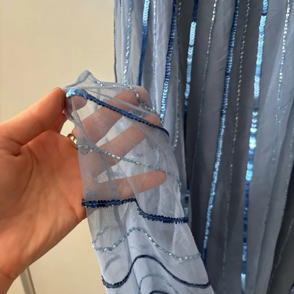 Mac Duggal Beaded Kimono Sleeve V-Neck Dress Periwinkle 14 NWT Black Tie Formal - Image 12