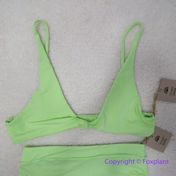 New! Set! Toast Swim knot bikini‎ top & Signature High Waist Bottom, size S Green - Image 2