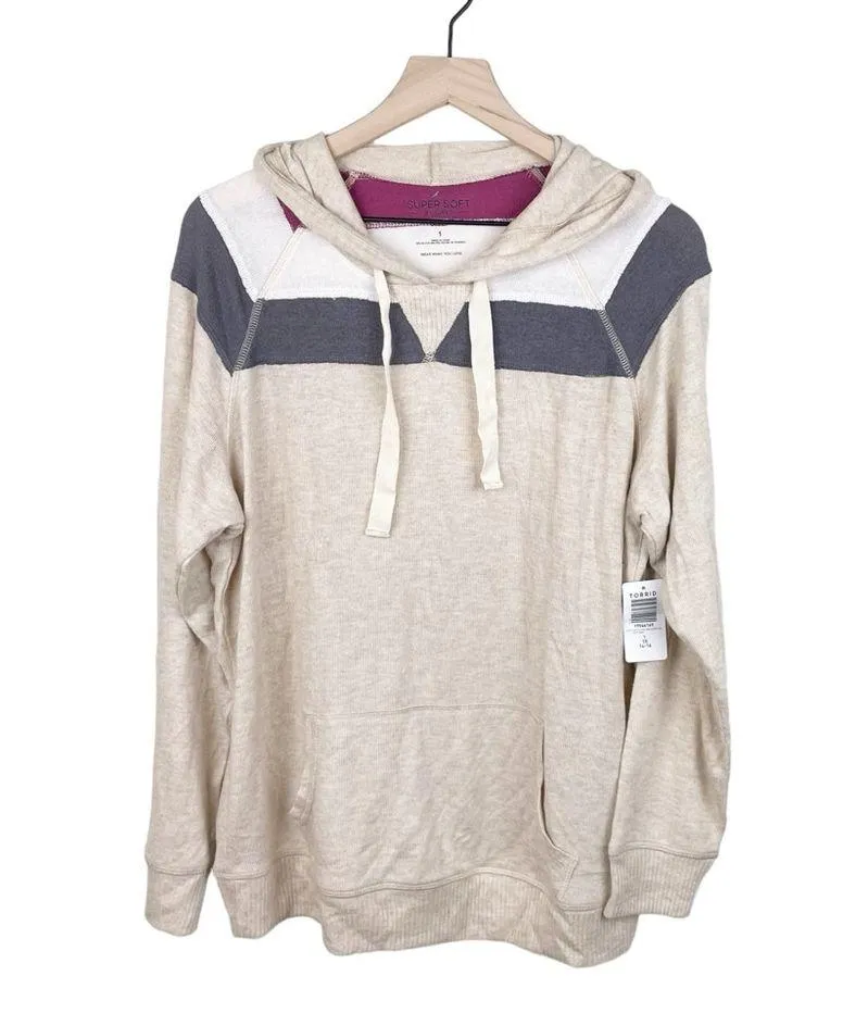 NEW Torrid Super Soft Plush Long Sleeve Lounge Hoodie Oatmeal Heather Stripe 1X - Image 3