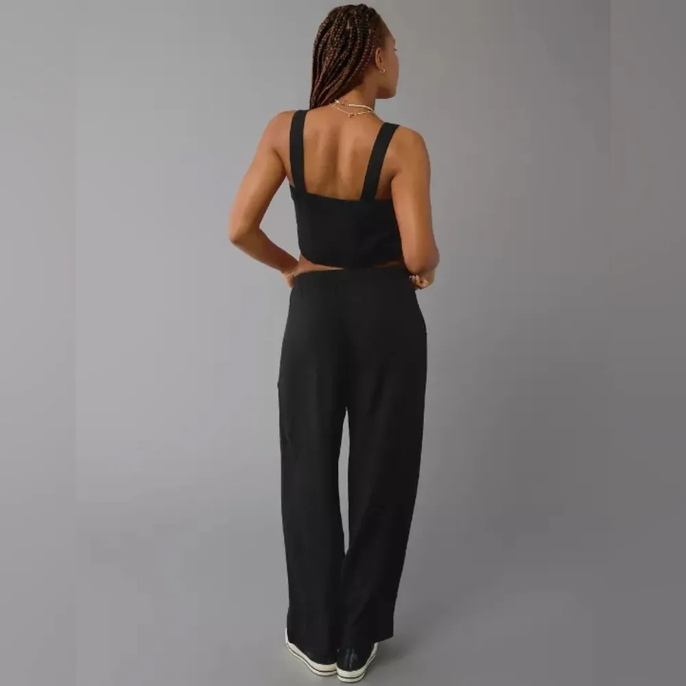 American Eagle Flowy Lightweight Drawstring Viscose Pants in Black Size L - Image 3