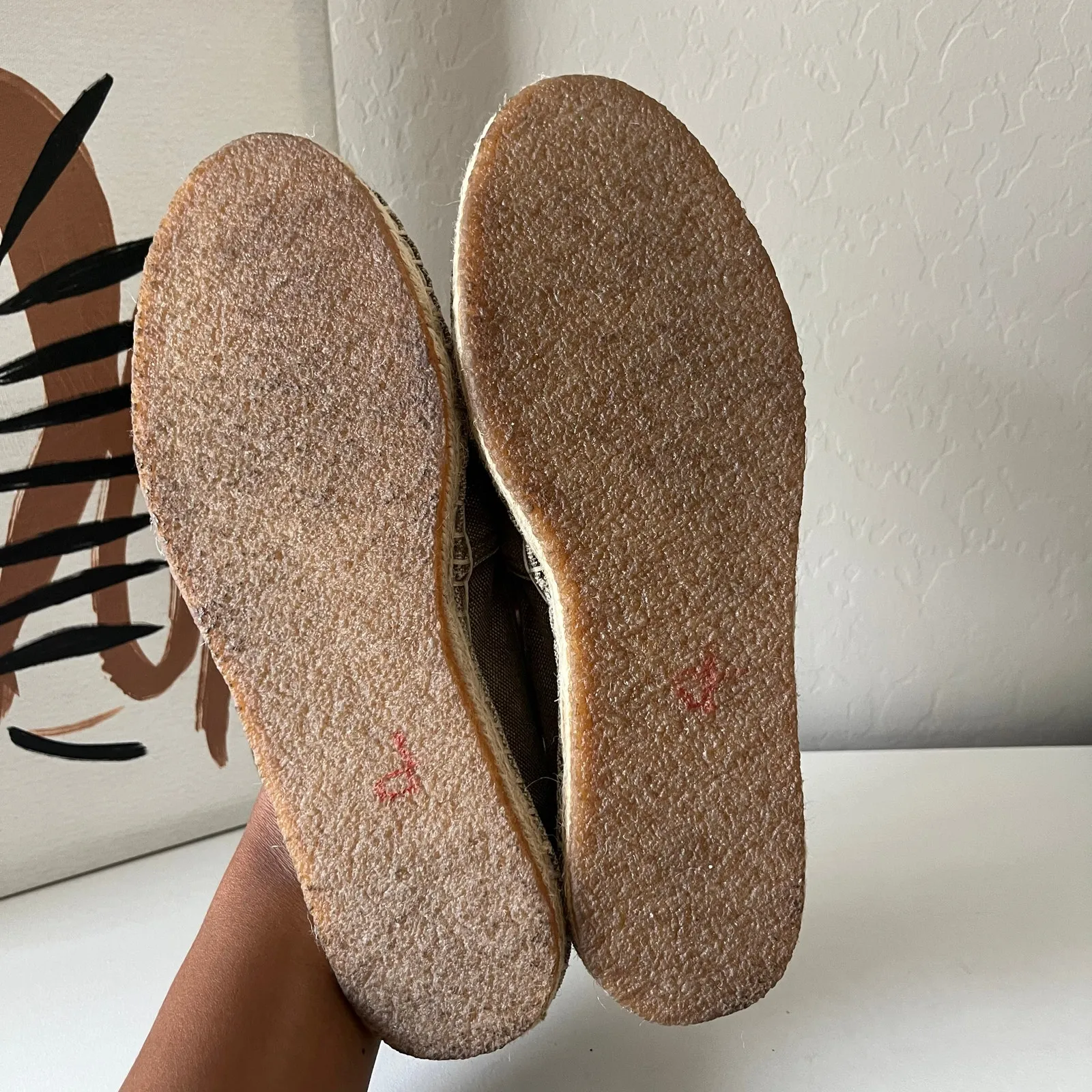 RRL Ralph Ralph Lauren Beige Olive Canvas Flat Slip On Espadrille Shoes‎ Size 8 Tan - Image 4