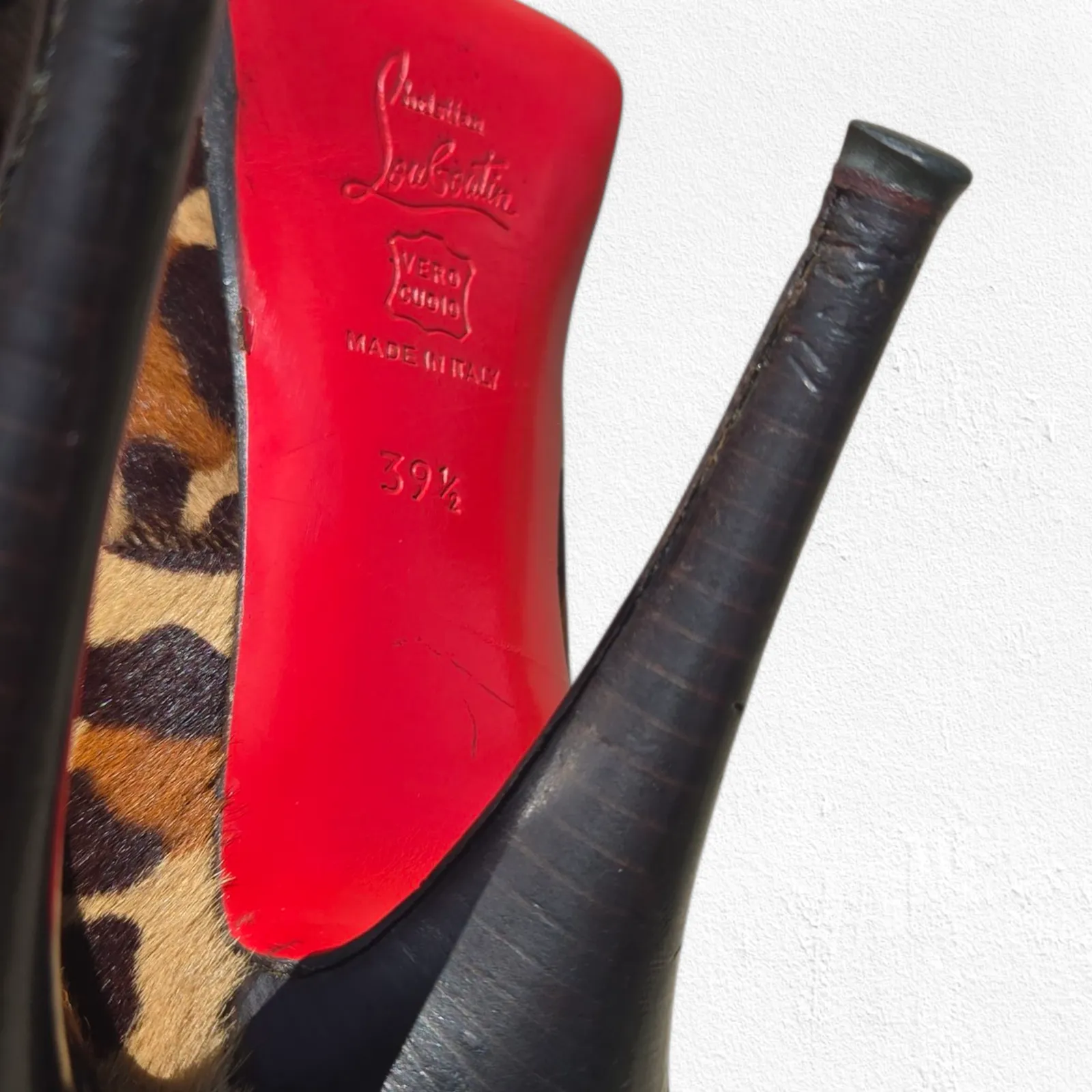 Christian Louboutin Leopard Pony Hair Very Prive Heels 39.5 US 9.5 Peep Toe Pump - Image 10
