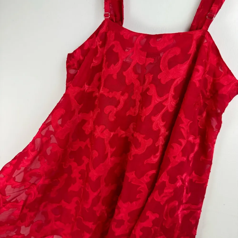 Vtg Victoria’s Secret Red Semi Sheer Slip Dress Sz Medium Babydoll - Image 14