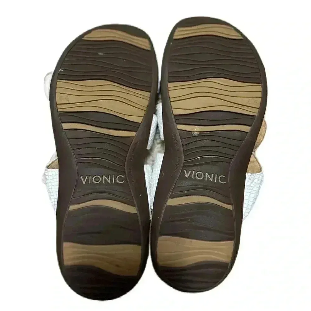 VIONIC ‘Rest Paros” White snake skin embossed sandals Sz 8 - Image 4