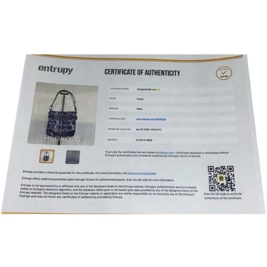 Auth. Coach F19820 Tote Bag Navy Moto Optic Metallic Chain Jacquard Leather Trim - Image 2