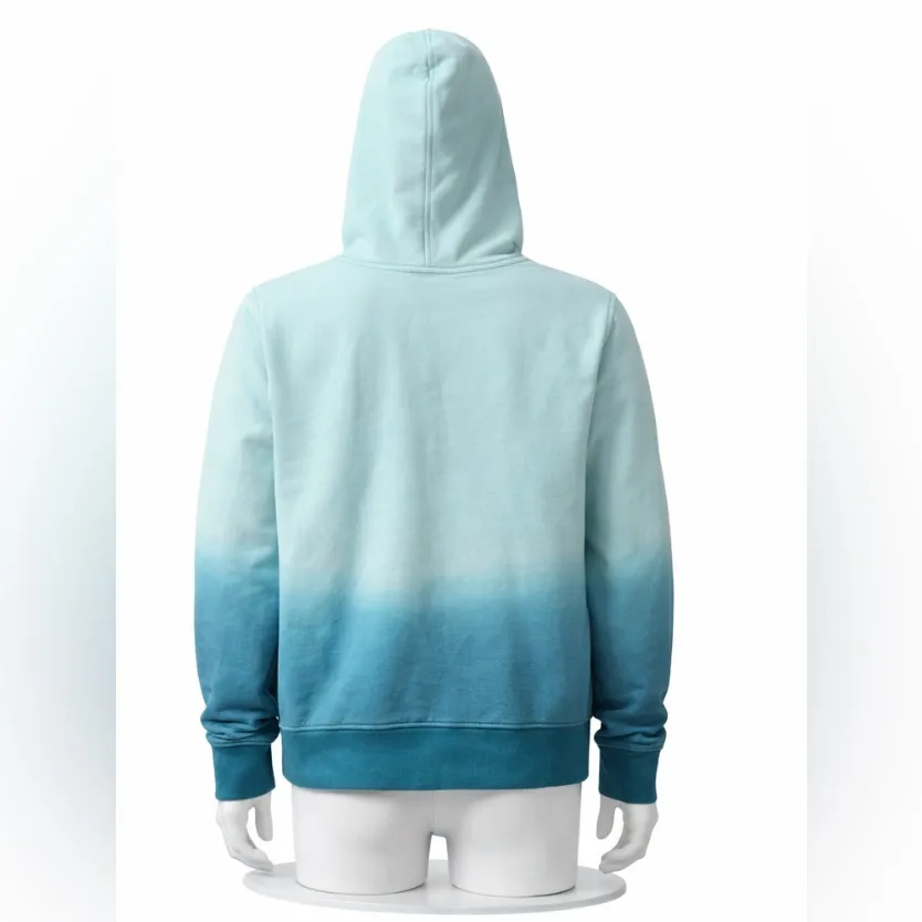 Hanes Luxe Collection Ombre Zip Hoodie Teal Blue Satin Ribbon Ties Size S - Image 2