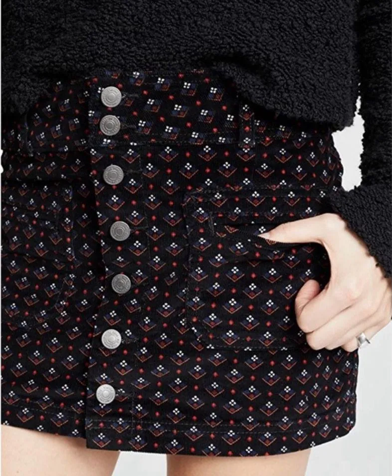 NWOT  Joanie Floral Mini Skirt Corduroy Black Red Pattern Academia S - Image 6