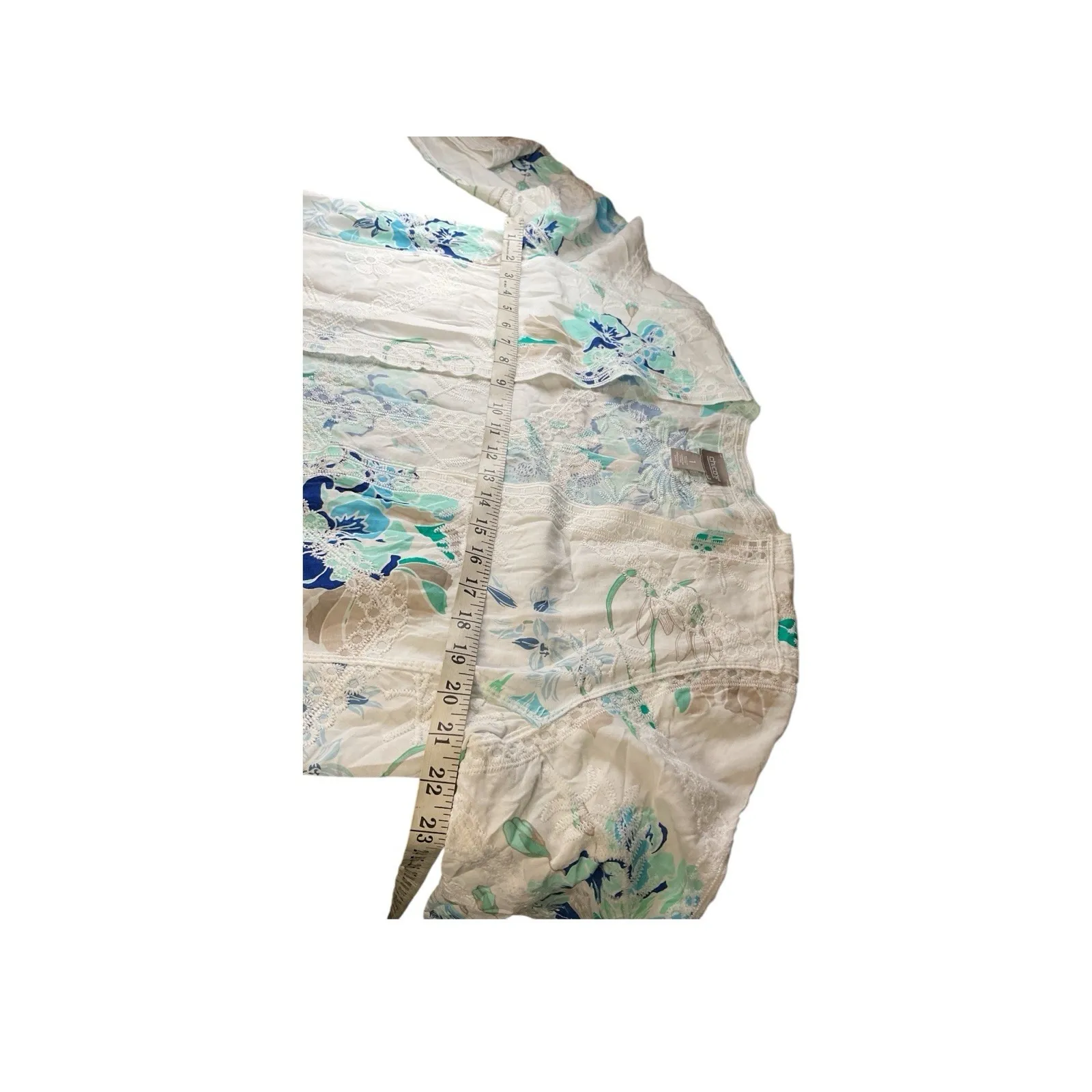 Chicos Cover Up Top Womens Size 1 White Blue Floral Print 3/4 Sleeve Embroidered - Image 8