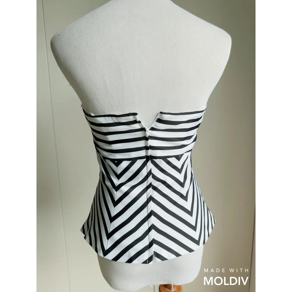 Y2K Strapless Bustier Top Size XS Black/White Striped Party Going out - Image 3