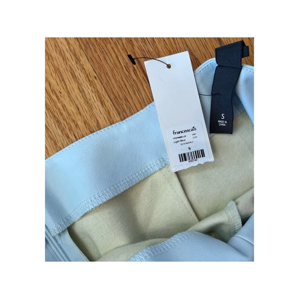 Francesca's Faux Leather Powder Blue Mini Skirt Zip Closure Small New - Image 5
