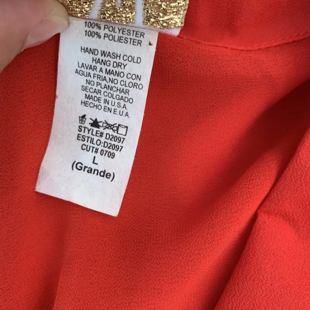 W By Wenjie Red Top Large Sleeveless Button Down Bold Statement Cottagecore - Image 6