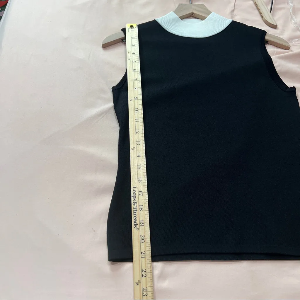 Calvin‎ Klein Ribbed Color Block Sleeveless Black White Mock Neck Top - Image 8