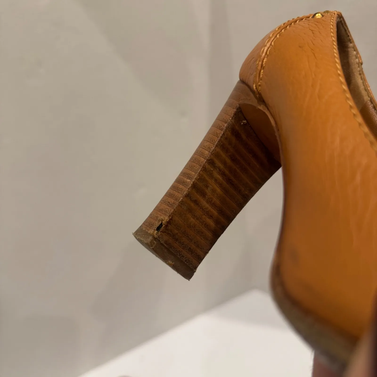 Chloe Women Tan Leather Block Heel Loafer Pumps Buckle Size 37 Preppy Schoolgirl - Image 11