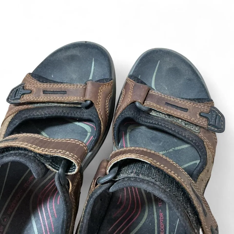 Ecco Brown Leather Adjustable‎ Strap Walking Sandals Size 38 - Image 4