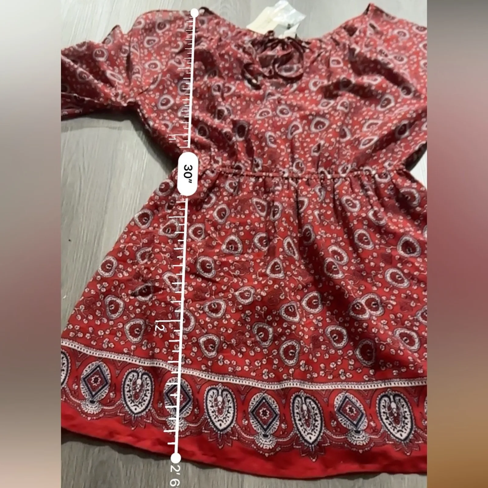 Forever 21 Red & White Paisley Print Cold Shoulder 3/4 Sleeve Mini Dress‎ Sz S - Image 6