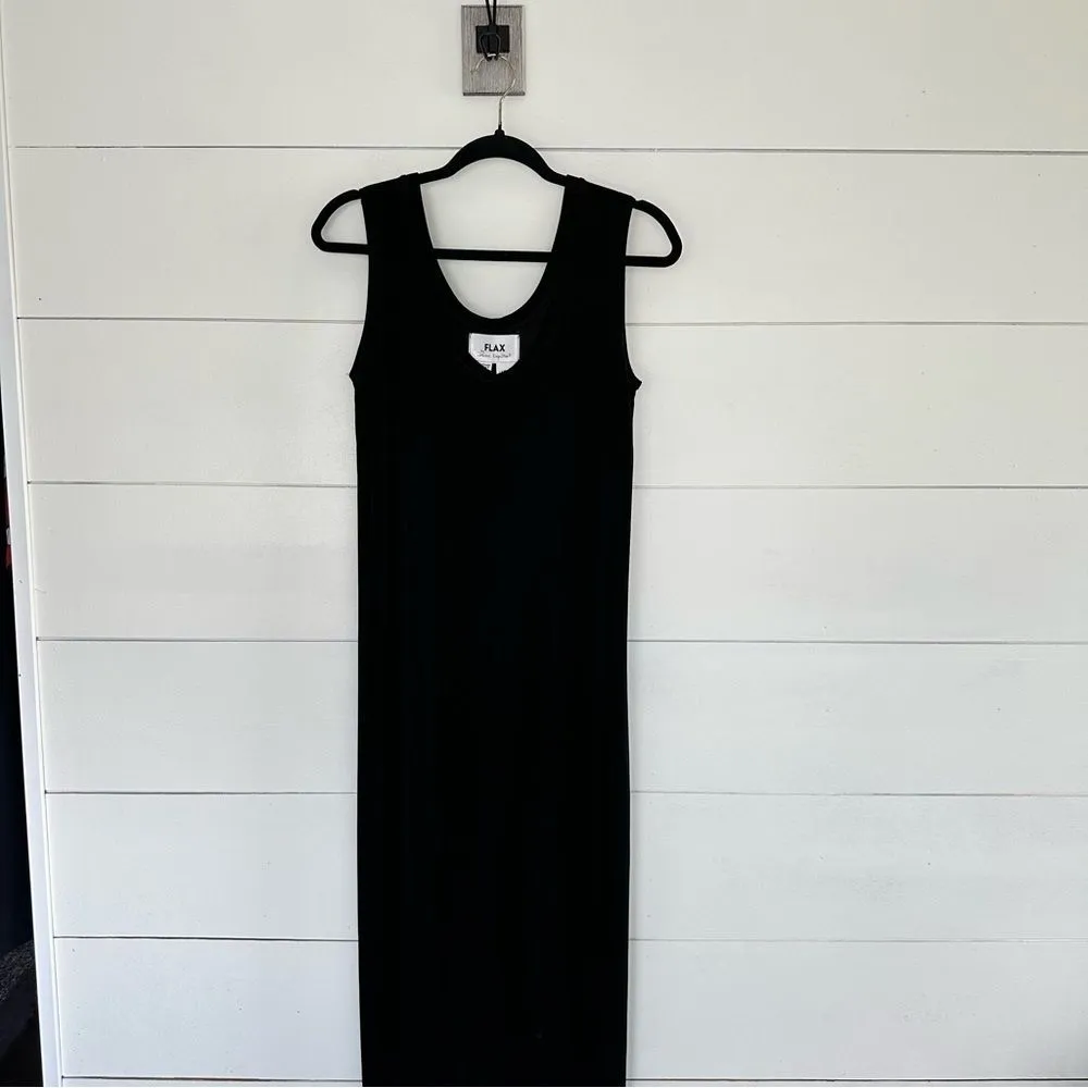 Flax Women’s Small Black Acetate Tank Maxi Dress Stretchy Lagenlook Minimalist - Image 2