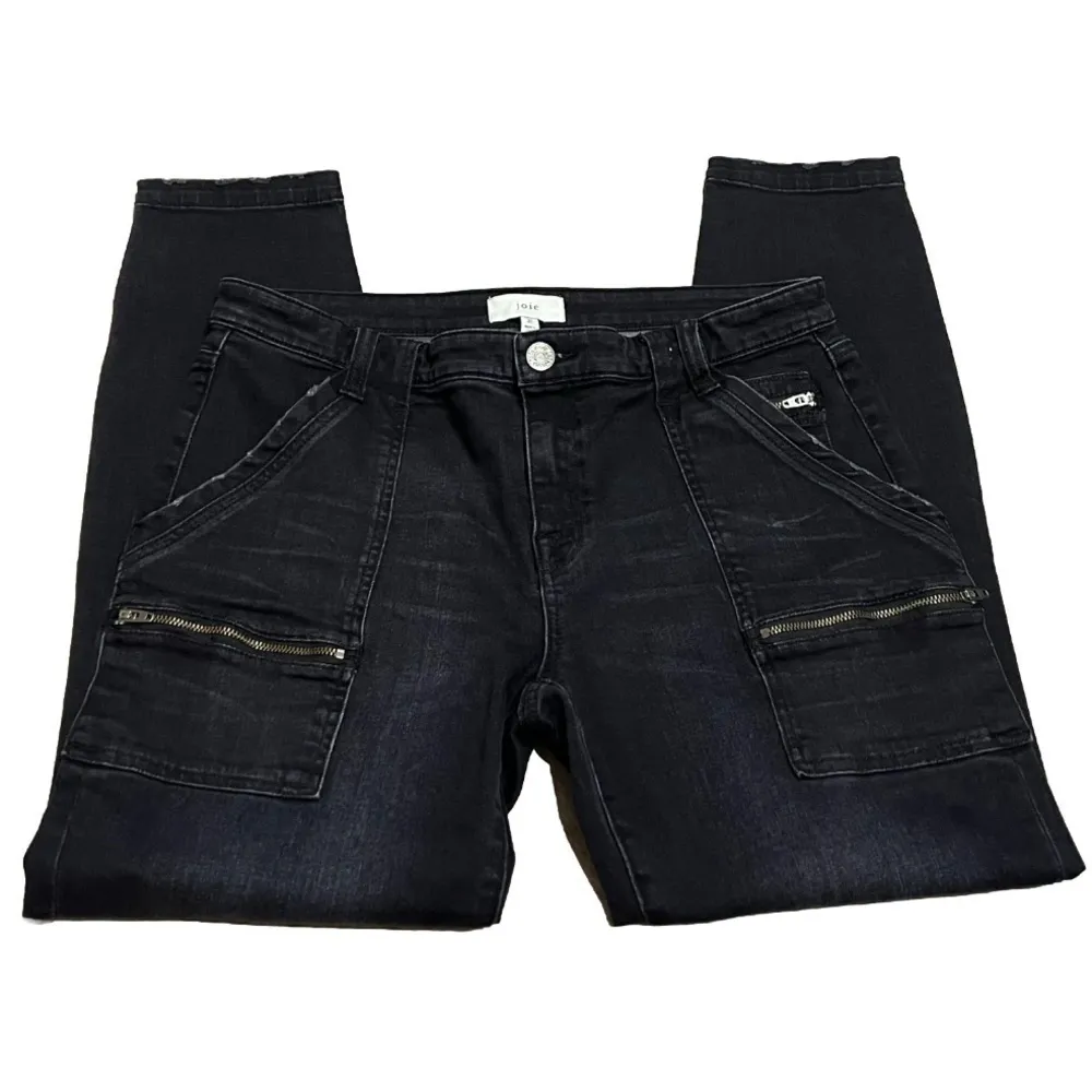 Joie Park Zipper Mid Rise Ankle Skinny Moto Jeans Stretch Dark Black Wash 31/10 - Image 6