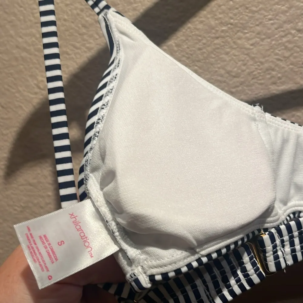 Xhilaration Women’s Bikini Top Striped Navy Blue White Nautical Preppy Small - Image 9