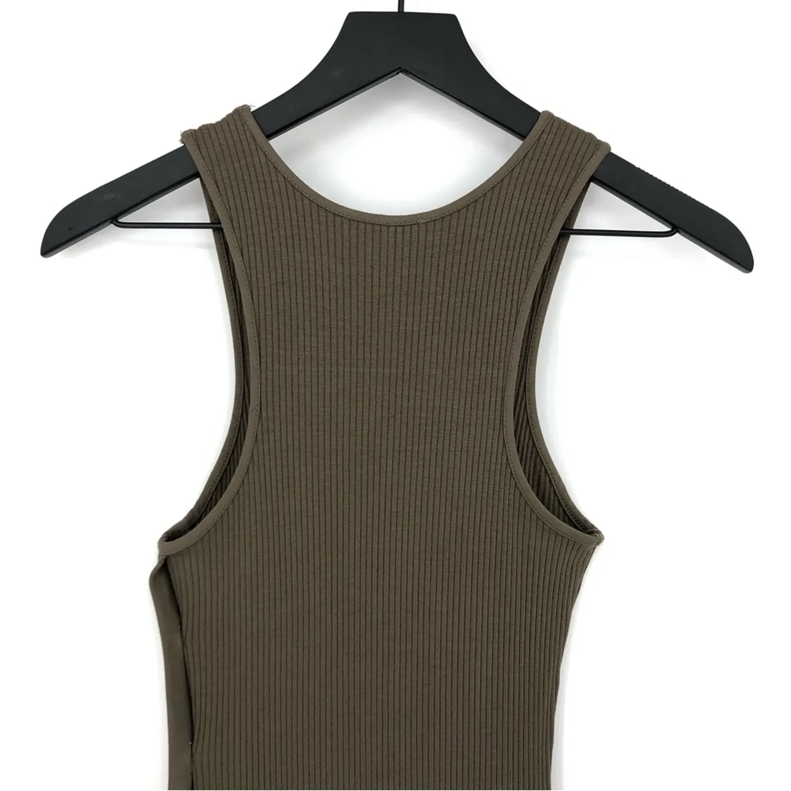 THE RANGE Ribbed Button Maxi Dress Olive Green XS - Image 10