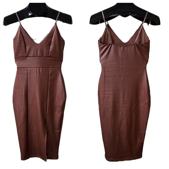 Glare faux leather bodycon dress with side slit - Image 2